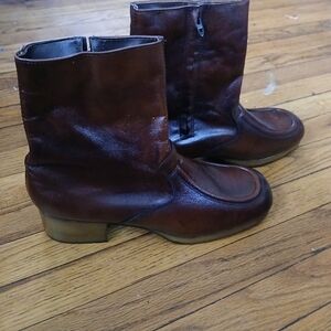 Dexter Mens VTG 100% Leather Brownish/Dark Cherry Side Zip Ankle Boots. Size 13M